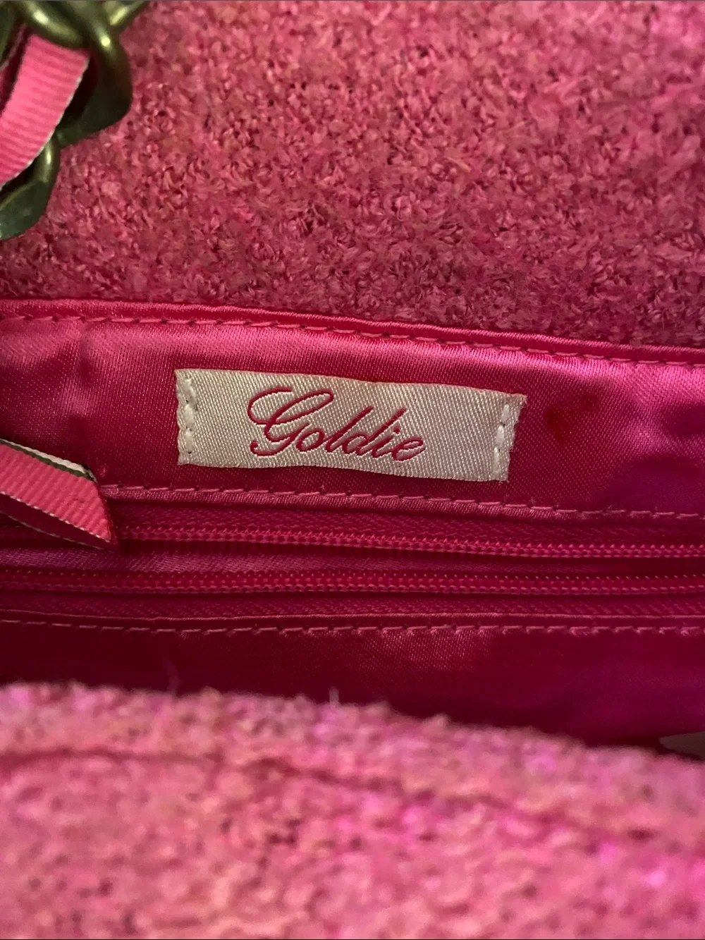 Goldie Bright Pink Plush Tote with Ribbon Charm
